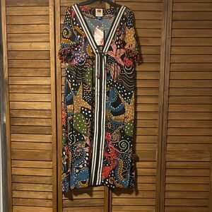 FARM Rio Black Multicolor Abstract Midi Dress